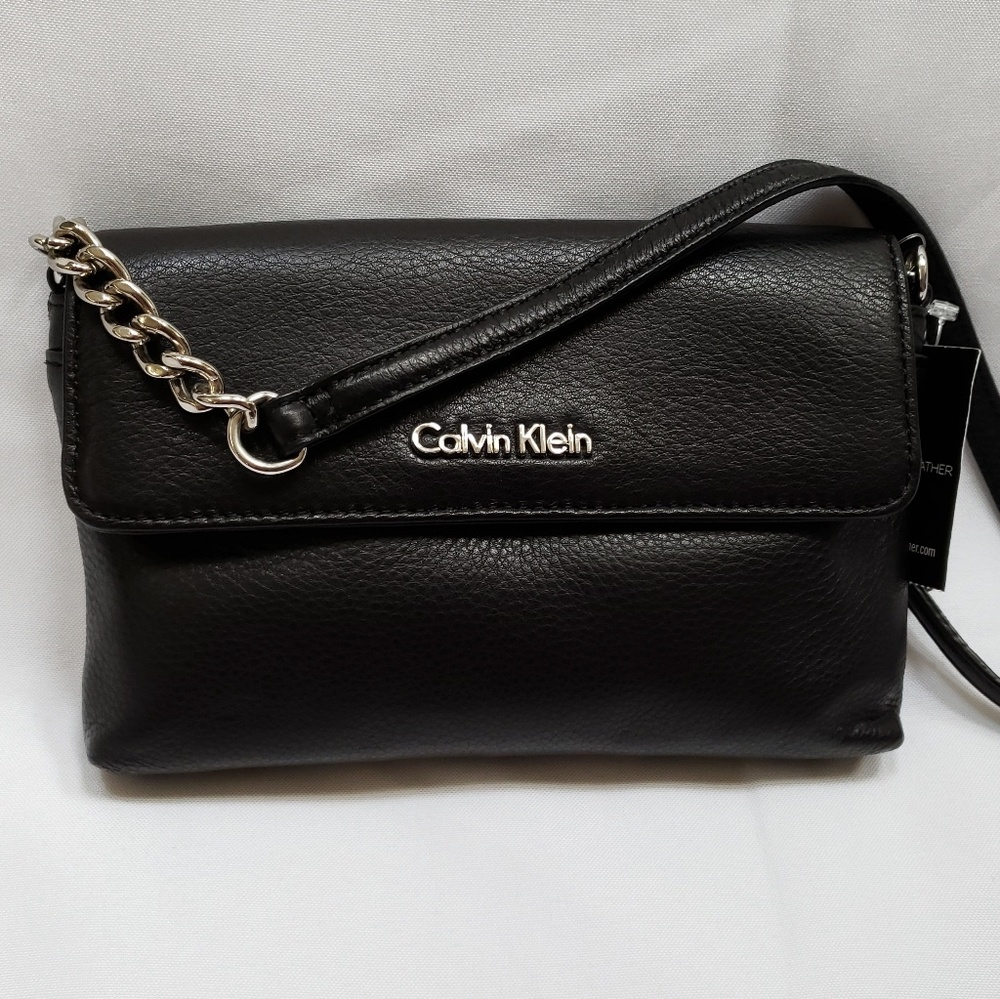 Calvin Klein Black Leather Crosdbody Bag Purse